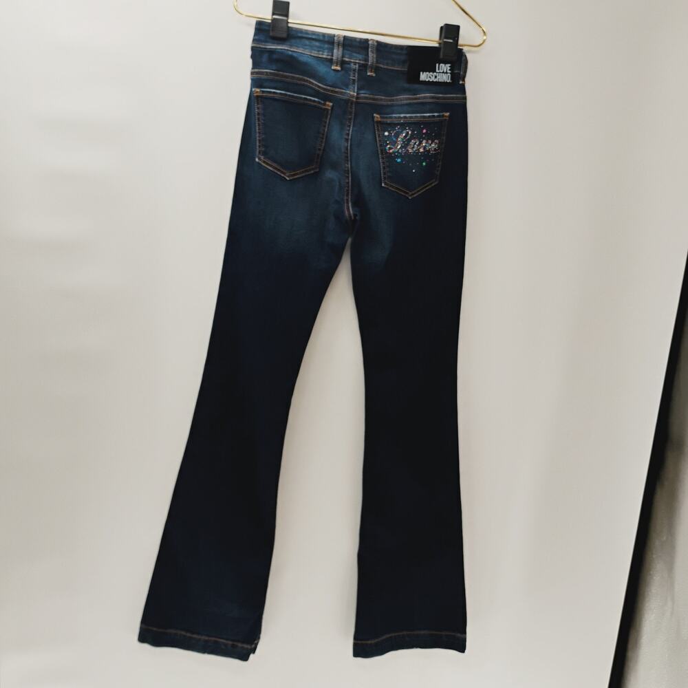 Love Moschino Women's Flare-Leg Jeans Denim‎ Size 26 y2k bedazzled pockets - Picture 10 of 15